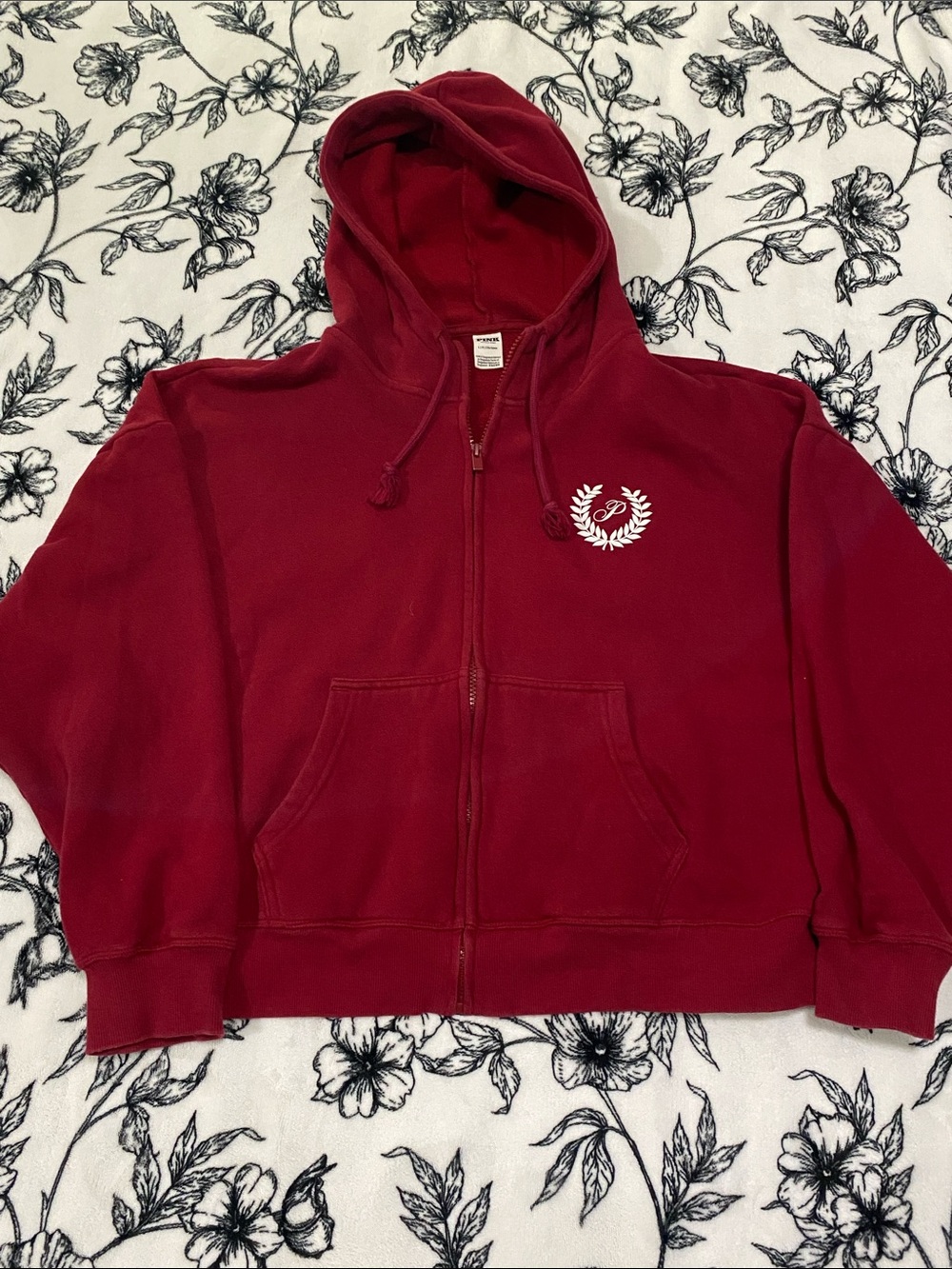 PINK Victoria's Secret Red/Burgundy Zip Up Crop Style - Large